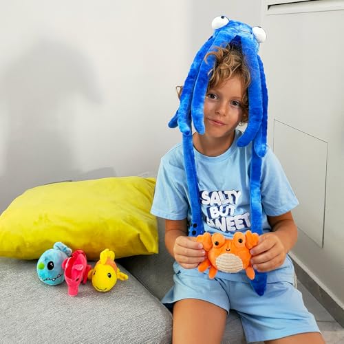 Image of Giant Squid Stuffed Animal with 4 Sea Animal Plush, Blue, 41.3 inch