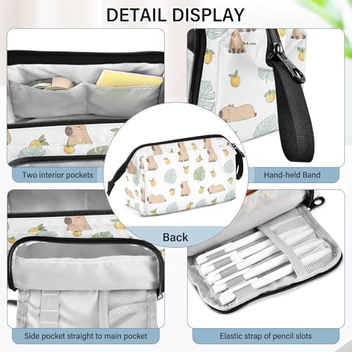 Image of Capybara Fruits White Print Pencil Case Pouch Big Capacity Pencil Bag Box Organizer Pen Case with Compartmens Stationery Organizer for Girls Boys Women School College Office