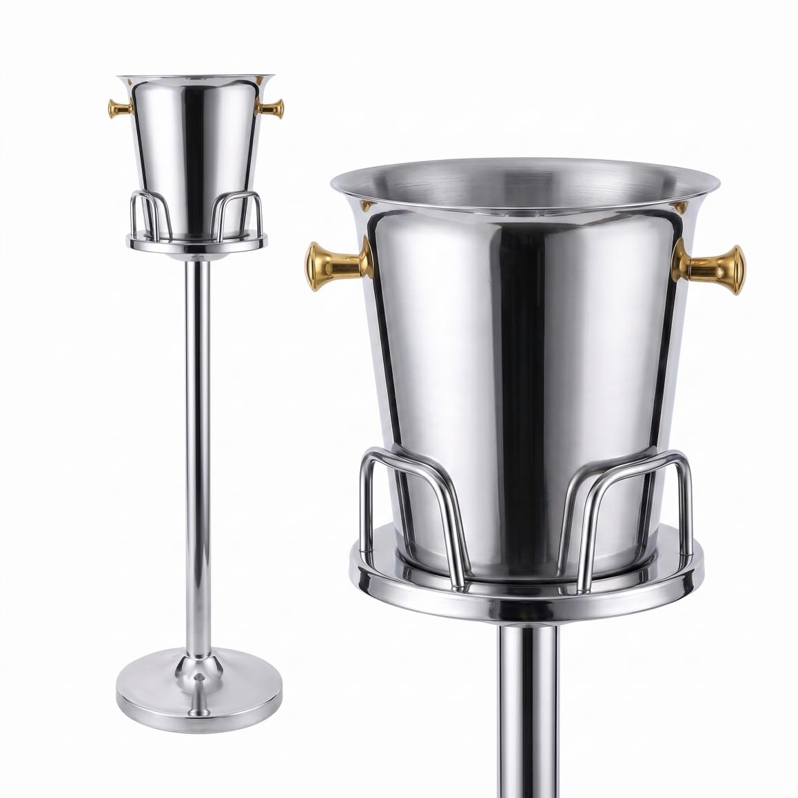 Seau à Champagne Seau à Glace en Acier Inoxydable avec poignée Support Glace épais avec Support pour fêtes capacité pour Bar Ktv Club Home Party.