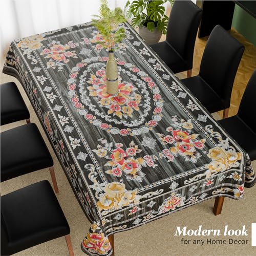 Image of Kuber Industries 60x90 Inch PVC Dining Table Cover 6 Seater Waterproof | Dining Table Cover /Sheet for Party and Events | Passion Flower Print - Grey