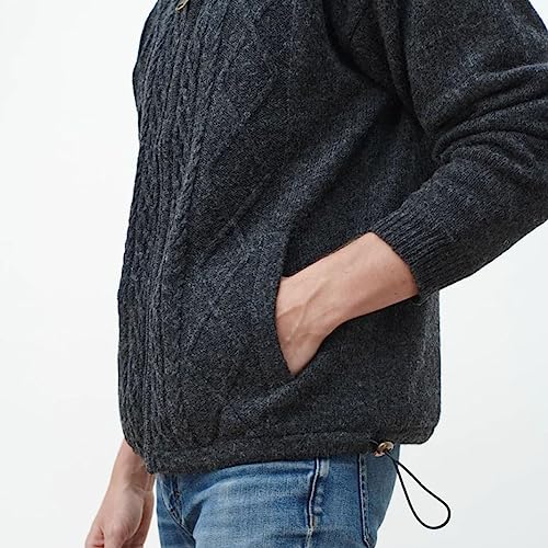 Irish Aran Wool Sweater for Men, 100% Wool, Internal Lining, Full Zip4