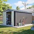 Roomfitters Lockable Secure Metal Shed 8x12 FT, Large Outdoor Storage House with Aluminum Frame, Durable Weather-Resistant Garden Tool Shed for Backyard, Patio and Lawn, Gray