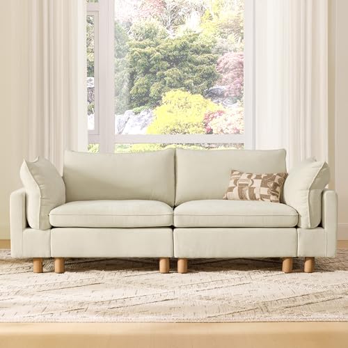 Image of CHITA 92 inch Super Large Sectional Couches for Living Room, Modular Cloud Couch Sectional Sofa, Premium Fabric Couches, Down Filled, High Density Foam, Chenille in Cream, 2 Seater Loveseat