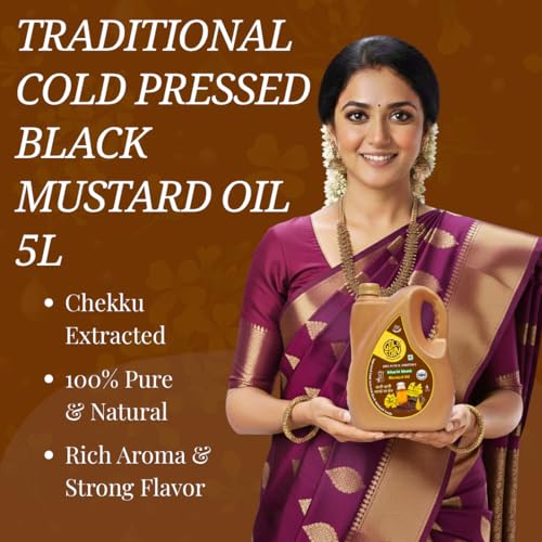 Image of GOLD COIN Wood Cold Pressed Mustard Oil 5 Litre | Kacchi Ghani Sarso Ka Tel | Black Mustard Seeds | A1 Grade | Unrefined | Omega-3 ALA | 0 Trans Fat | Pure Cooking Oil for Frying, Pickling & Daily Use
