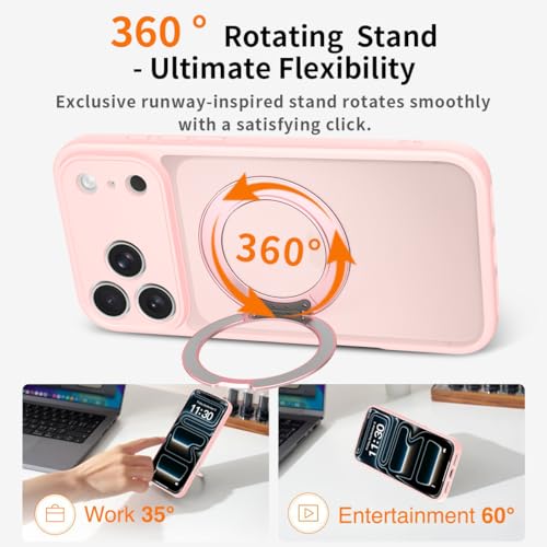 Image of Magnetic Case for iPhone 17 Pro Max With Magnetic Ring Stand, [Compatible with Magsafe] [Military Grade Drop Protection] Shockproof Phone Cover for iPhone 17 Pro Max Full Camera Protection 6.9 inch Pink