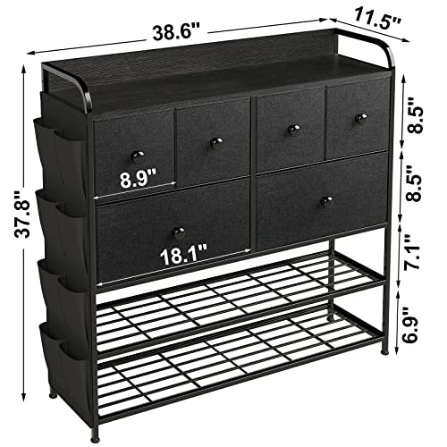 Reahome Black Dresser For Bedroom 6 Fabric Drawer Dresser With 2-Tier Storage Shelf Chest Of Drawers Closets Large Dresser Organizer Tower For Living Room Hallway Entryway Closets (Black Gray) #TOP2