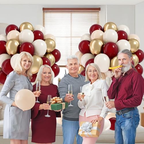 Image of 60pcs Maroon and Gold Balloons 12inch Burgundy and Gold Balloons with Sand White Nude Balloons for Wedding Bridal Shower Graduation Birthday Party Decorations
