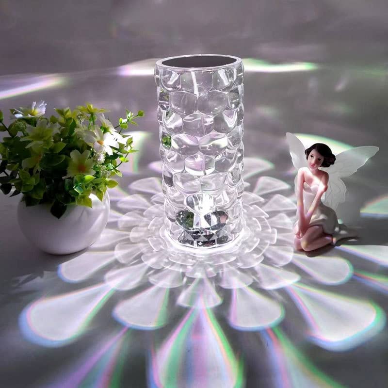 TTY Crystal Bedside Table Lamp, Crystal Rose Diamond Table Lamp Touch Control,3 Lighting Colors Brightness Adjustable USB Rechargeable Crystal Decorative Nights Lamp (A Colour)