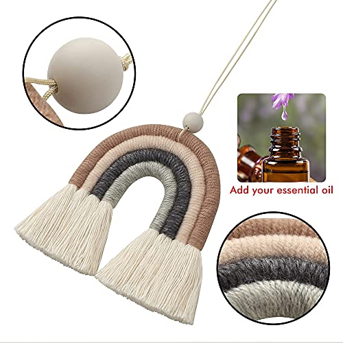 Image of BOHO GARDEN Macrame Rainbow Charm - Essential Oil Diffuser for Cars, Baby Nursery, Children's Bedroom & Home Decor - Colorful Decorative Hanging Air Freshener & Accessories - 3.5x4 - Espresso