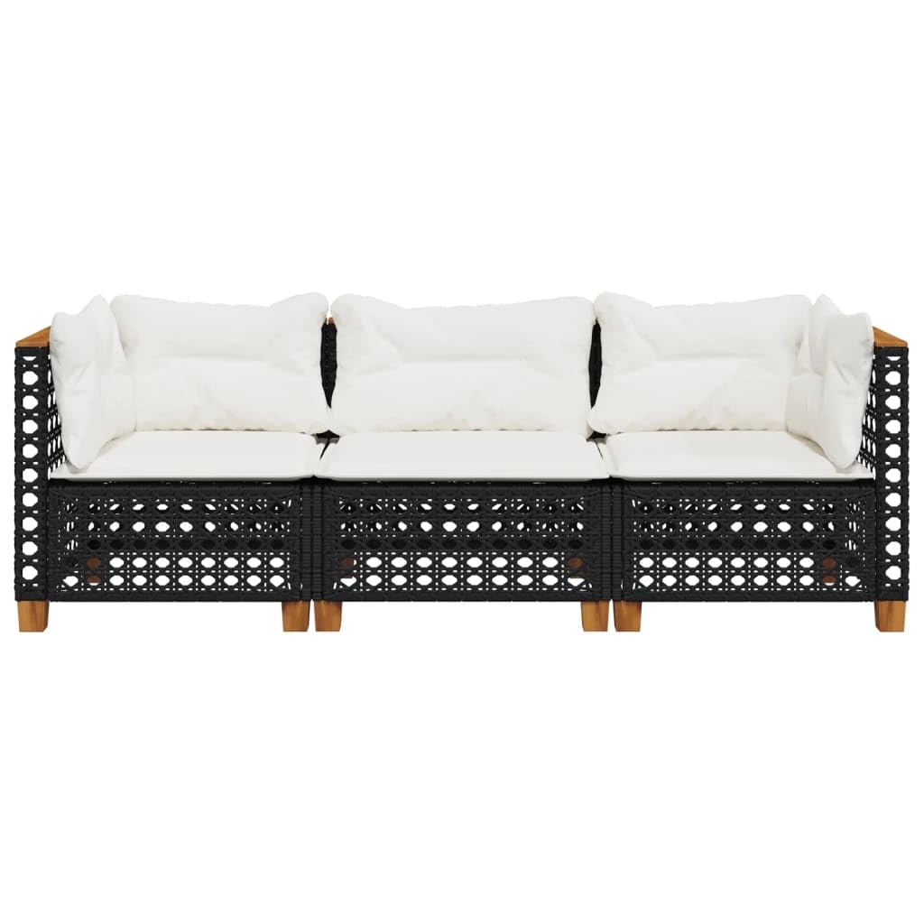 Gecheer Divano da Giardino a 3 Posti con Cuscini Nero in Polyrattan,Salotto da Giardino,Salotto da Esterno-PLC345