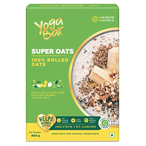 Image of Yogabar Rolled Oats Pack of 2 400gm Each - Gluten Free Oats sourced from Australia - Old Fashioned Rolled Oats with Beta-Glucan Fibre