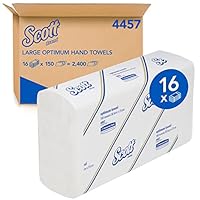 SCOTT Large Optimum Hand Towels (4457) with Airflex Technology, High Absorbency & Fast Hand Drying- Folded Paper Hand Towels, White - 16 Packs / Case, 150 Hand Towels / Pack (2,400 Towels)