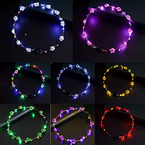 Vxhohdoxs Women Girls LED Light Up Flower Headband Flashing Glow Crown