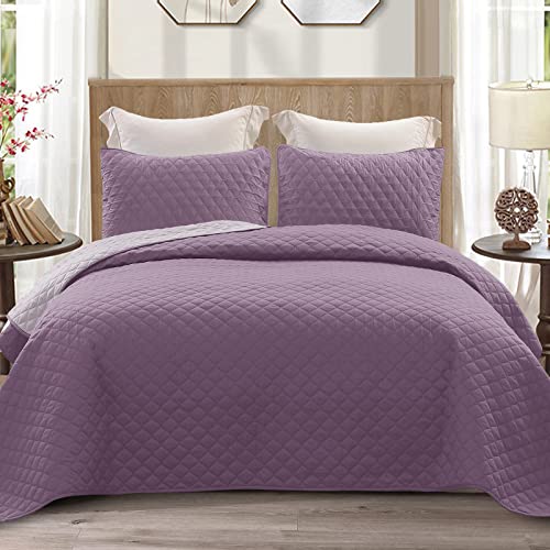 Exclusivo Mezcla Reversible Twin Quilt Bedding Set with Pillow Sham, Lightweight Quilts Twin Size, Soft Bedspreads Bed Coverlets for All Seasons - (Dusty Lavender, 68"x88")