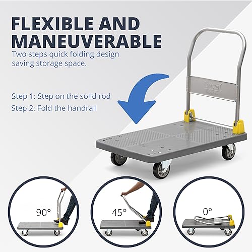 Image of Equal 400kg Portable Foldable Platform Trolley - Heavy-Duty PP Frame - 360 Degree Rotating High-Density PU Wheels - 1-Year Warranty - Warehouse, Factory and Industrial Use (90cm x 60cm)