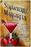 Plaque en métal vintage avec fraises et margarita, pour restaurant, bar, pub, 20,3 x 30,5 cm