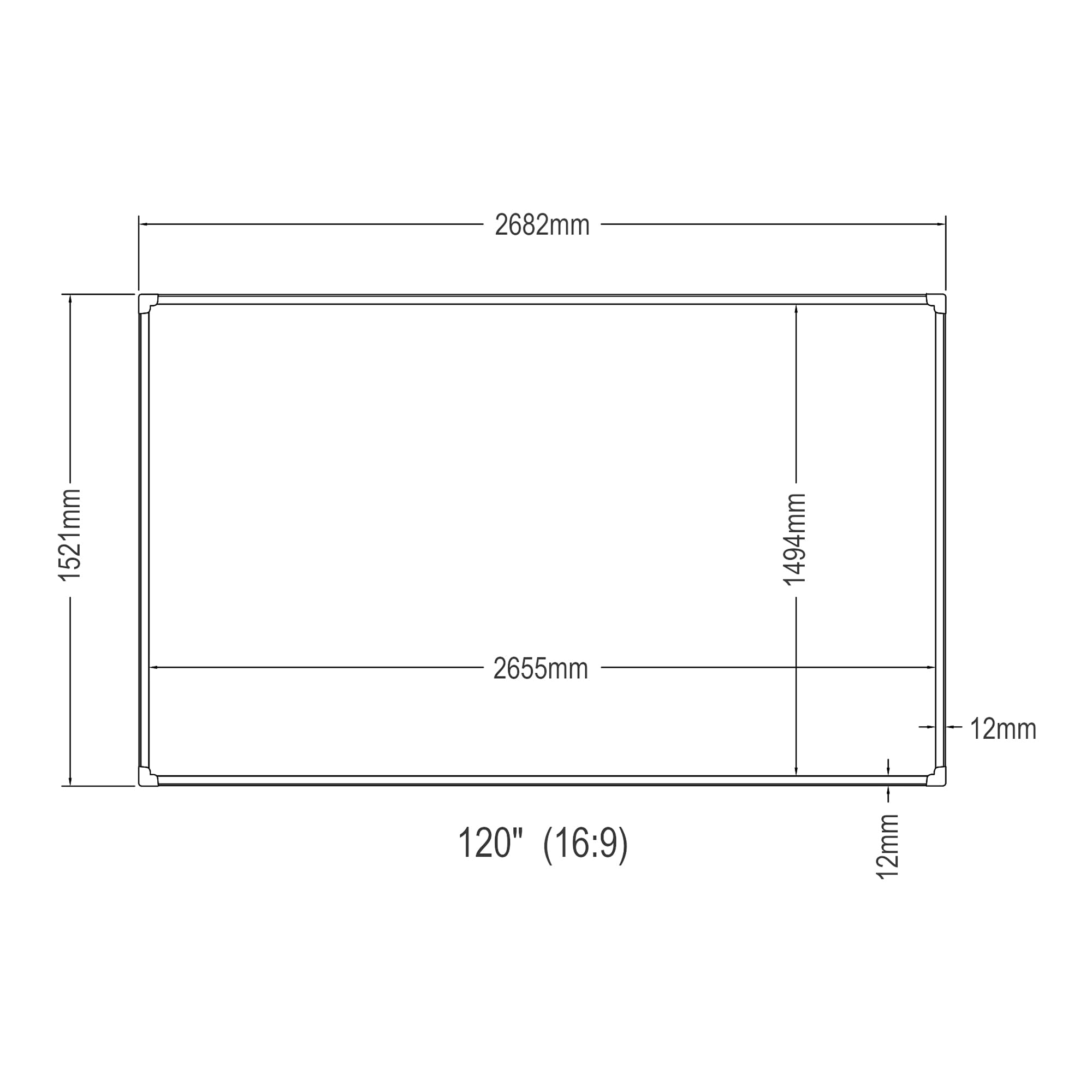 [en.casa] Pantalla de Proyección Väkhoga Instalación Mural Pantalla para Full HD 4K 8K HDR Proyector con Marco 120 Pulgadas 16:9 ARL 266 x 149 cm Cine en Casa Oficina Gaming Gris