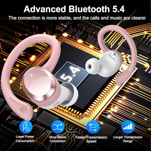 Image of sprtoybat Wireless Earbuds, 2026 New Bluetooth 5.4 Headphones Sport Earphones with 68Hrs Playtime LED Display ENC Noise Cancelling Mic, IPX7 Waterproof Over Ear Ear Buds with Hook for Sports /Running