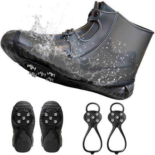 ARKFUSION Waterproof Shoe Covers with Ice Grips, Reusable Snow Spikes for Shoes & Boots, Anti-Slip Traction Cleats for Rain, Snow & Mud, Universal Fit for Hiking & Winter Safety(BLACK, XL)