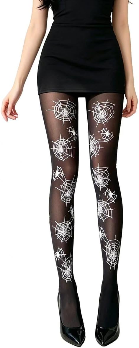 Halloween Spider Web Pattern Pantyhose Long Hosiery for Women Themed Party Role Play
