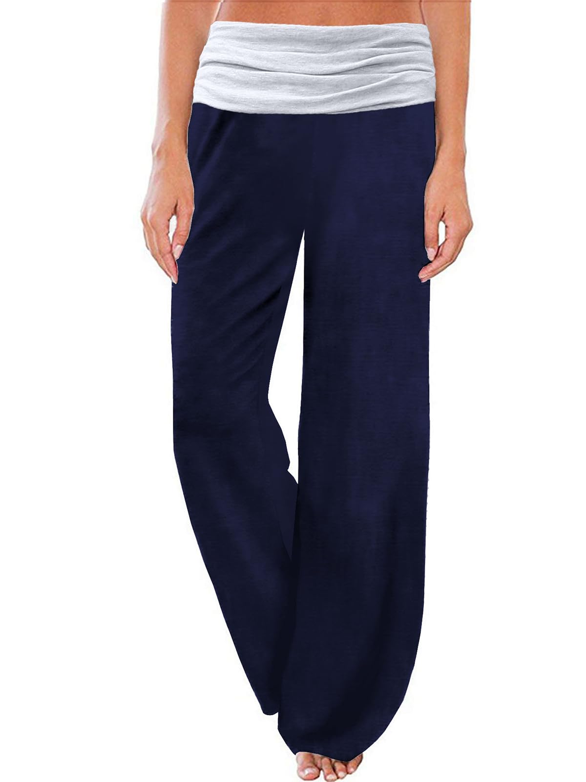 Gracyoga Women's Comfy Pajama Pants Wide Leg Lounge Palazzo Yoga Pants Stretch Casual Floral Print Fold Waist Pants