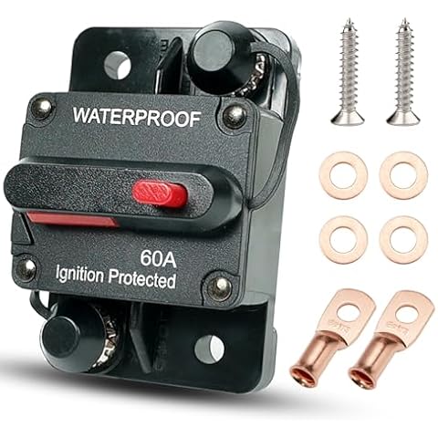 BULVACK 60 Amp Circuit Breaker for Boat Trolling Motor Marine ATV Trailer Vehicles Stereo Audio Electronic Battery Solar System Inline Fuse with Manual Reset Switch Waterproof DC 12V-48V (60A) Cover