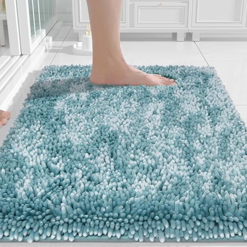 Image of Yimobra Chenille Bathroom Rugs Non Slip, Extra Thick Soft Absorbent Bath Rug, Machine Washable Quick Dry Bath Mat for Bathroom Floor, Tub and Shower, Home Decor Accessories, 24x17, Greyish Blue