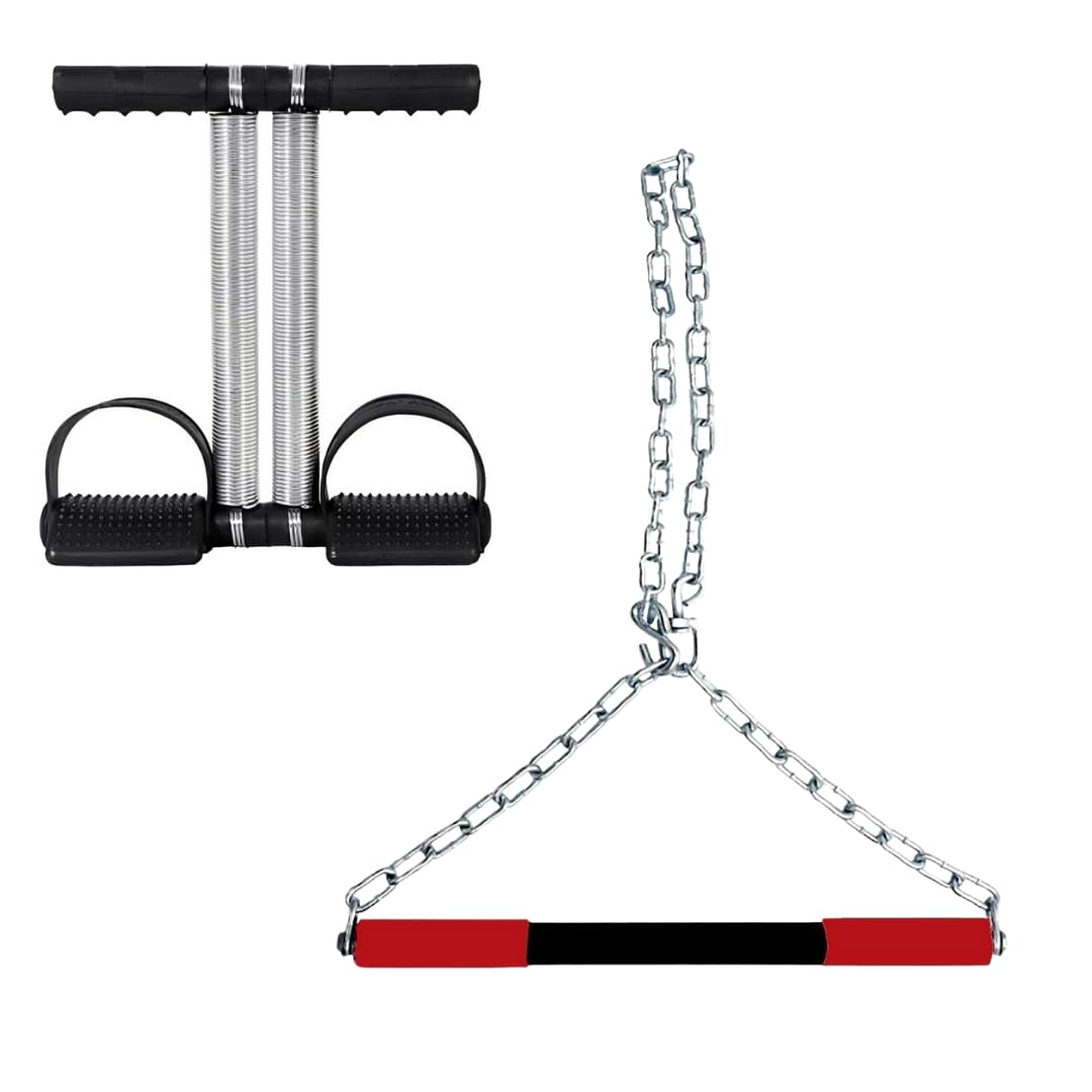 Zordik- Height Increase Pull Up Bar for ChinUps Hanging Rod for Home/Gym for Heavy Duty Chain Sangal+ Double Spring Tummy Trimmer Men and Women for Abs Workout Stomach Exercise Machine for women men-image-1