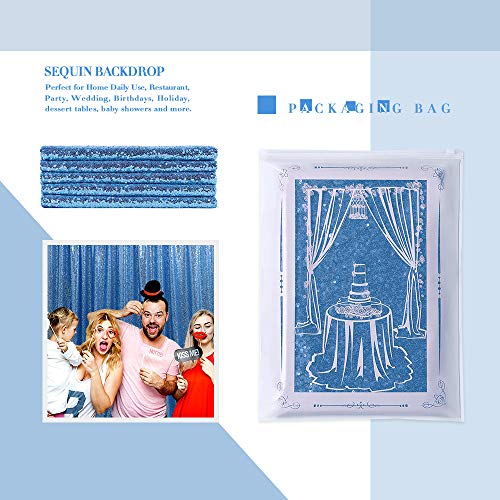 Baby Blue Sequin Backdrop Curatins 2 Pieces 2Ftx8Ft Party Photography Background Prom Drapes Wedding Baby Shower Backdrops #TOP6