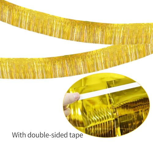 Image of 4 Packs 10 Feet Long Laser Gold Foil Fringe Garland Shiny Metallic Tinsel Table Skirts Wall Hanging Banner for Car Parade Birthday Parties Floats Wedding Baby Shower Bachelorette Garden Decorations