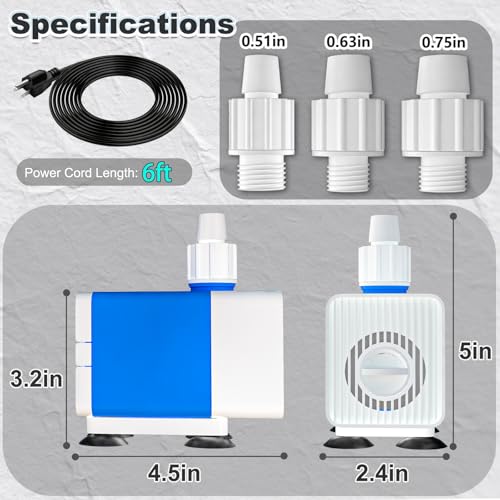 Image of Fountain Pumps 530GPH Submersible Water Pump Outdoor with 6.9ft. High Lift | with 6.5ft. Power Cord, Small Aquarium Water Pump for Ponds, Fountains, Graden, Water feature, Fish Tank