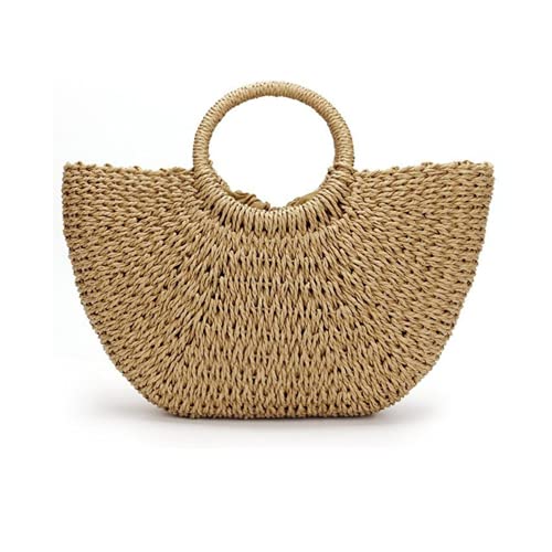 TIYGHI Handgefertigte Strohtasche Frauen Halbrunde Flechttaschen Korbtasche Tote modische Shopper Tasche Groß Retro Handtasche handgefertigtlässige (klein) Cover