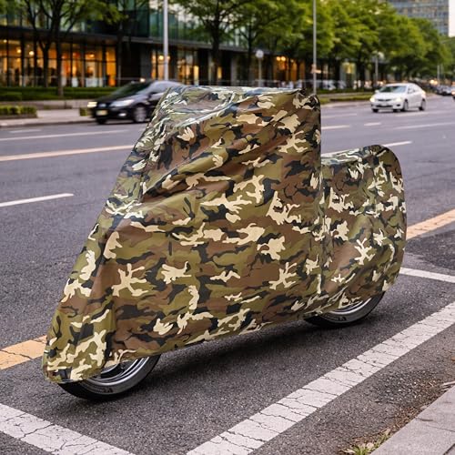 Image of Auto Hub 100% Waterproof Bike Cover, Dustproof, UV Protection Bike Cover for All Two Wheeler Bike Upto 1000cc Size -Waterproof Army Print