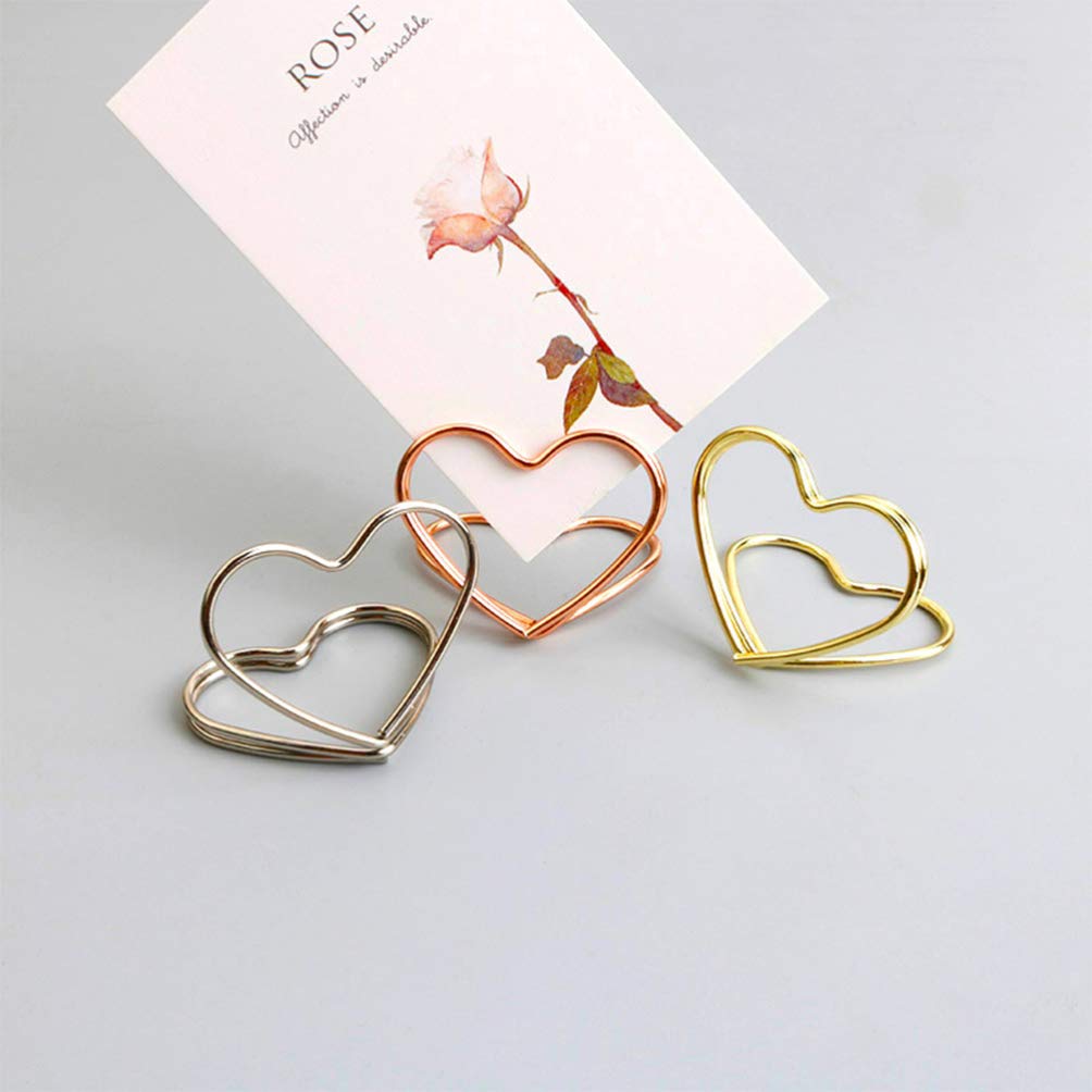 Healifty Photo Stand 20 PCS Place Card Holders Heart Shape Table Number Holder Stand Memo Clip Holder Note Holder Pictures Card Paper Menu Clip for Wedding Banquet Home Party (Silver) - Image 3
