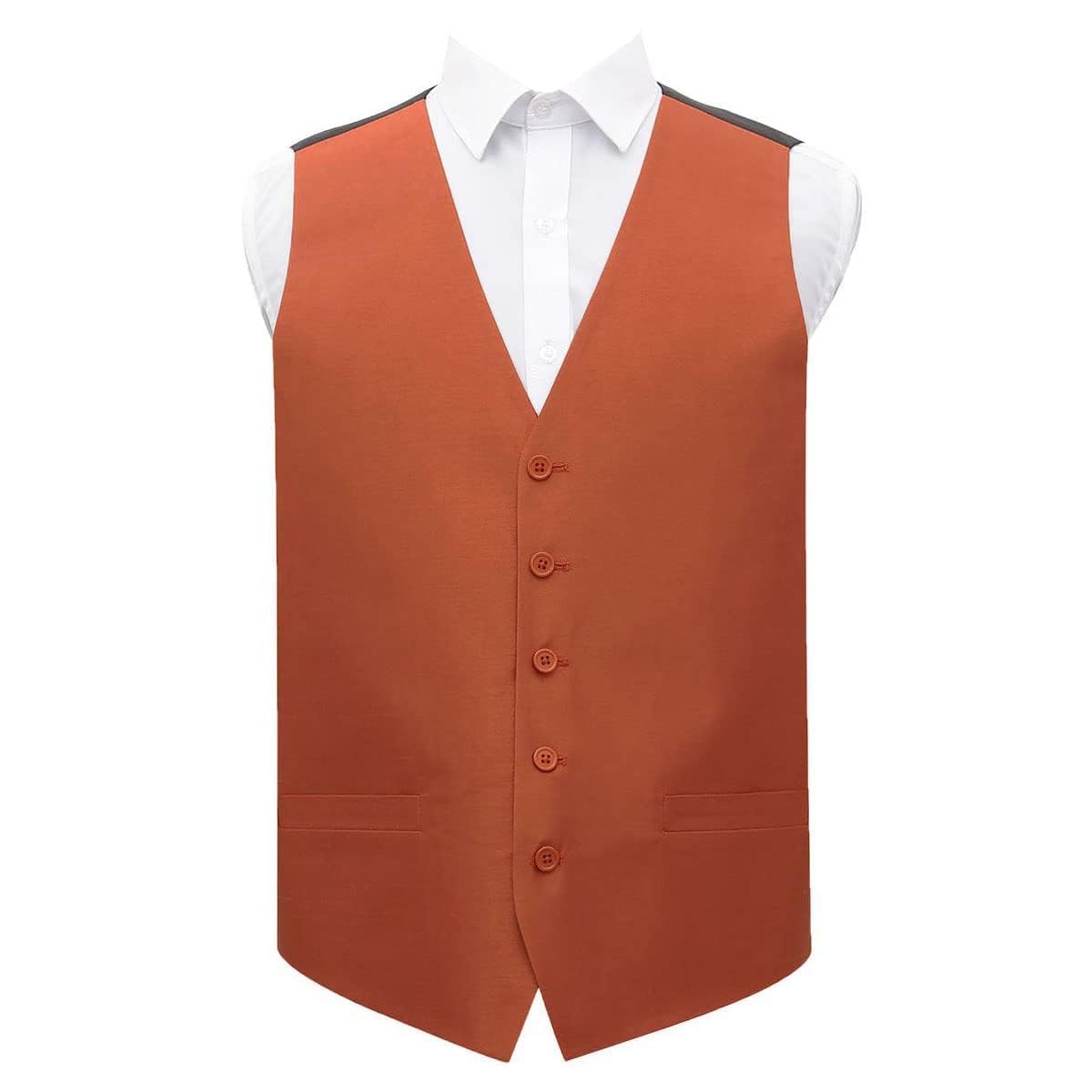 Dqt Men's Rust Plain ’S Shantung Wedding Waistcoat – Formal Occasion Suit Vest – 36" (S)