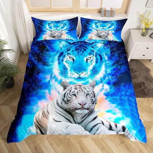 Homemissing Tigre imprimé Housse de Couette thème de la Faune Parure de Lit Bleu Galaxy literie Set Enfants Adultes Animaux Sauvages Safari Chat imprimé...