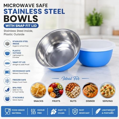 Image of Zaib Stainless Steel Microwave Safe Serving Bowl 500 ml, 14 cm