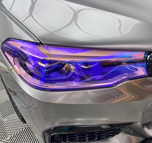 Image of WALLMATE Headlight Taillight Film Self Adhesive Smoke Film Fog Light Film Vinyl Tint Wrap Film Car&Bike Protection Film Sheet Sticker (Chameleon Purple Smoke, 12x50 Inch)