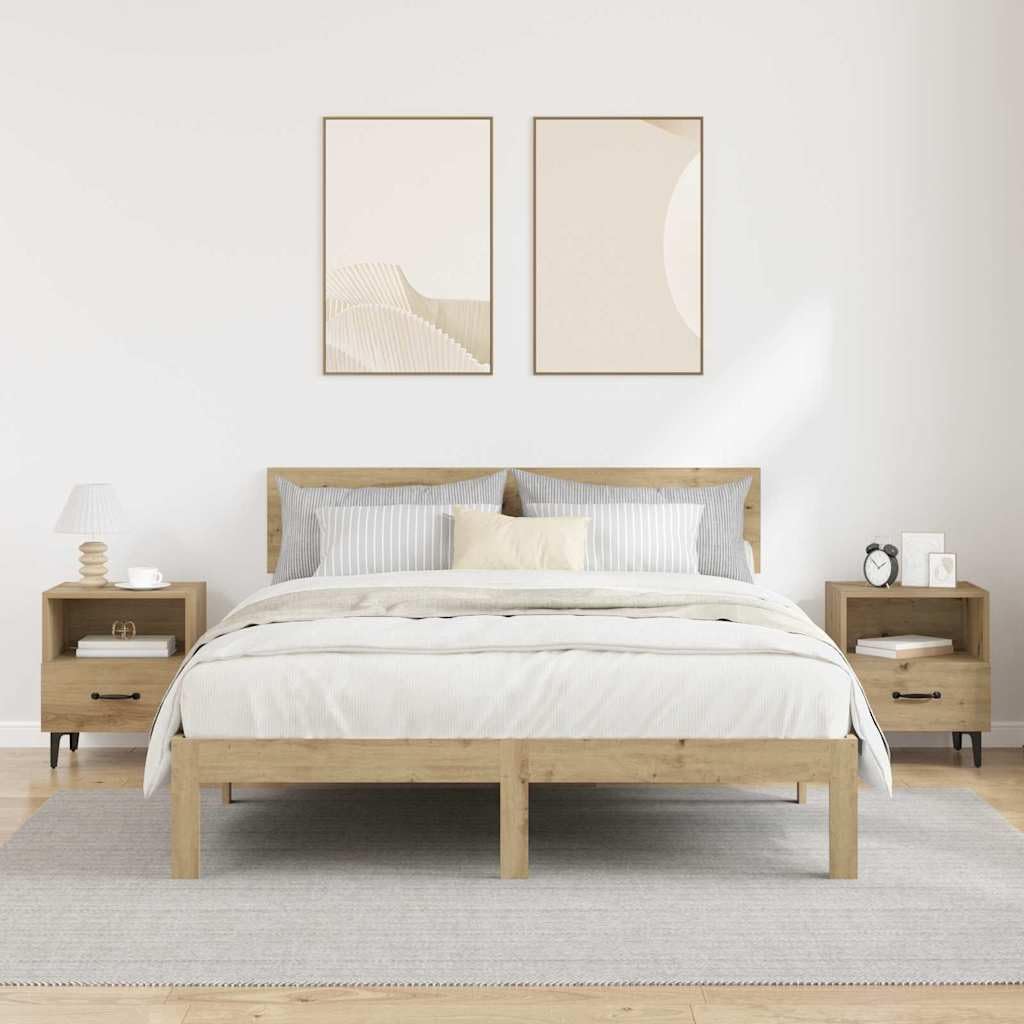 Stolik nocny, zestaw 2 sztuk, dąb Artisan, 40 x 35 x 47,5 cm, materiał drewnopochodny, z 2 szufladami, stabilny stolik pomocniczy do sypialni, salonu