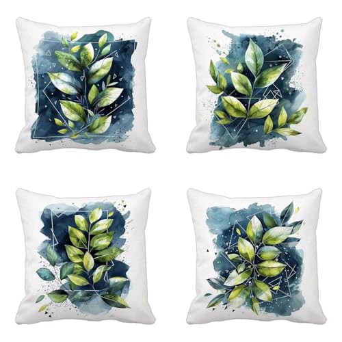 クッションカバー 緑 クッションカバー 60x60 4枚組, 柔 Cushion Cover 植物 Cushion Cover おしゃれ 洗濯機丸洗い 隠れるファスナー ソファ用 家庭装飾 洋室 車用 装飾枕 雰囲気 部屋飾りギフト -yxy25047O