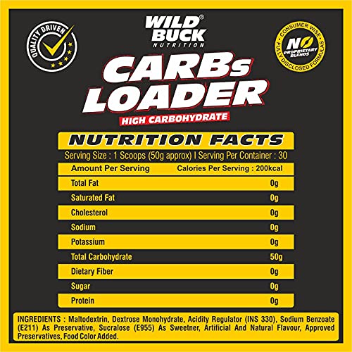 WILD BUCK Carbs Loader Superfuel | Pure Carbohydrates | Mass and Weight Gain | Intra Workout Carb | Maltodextrin | Carb Supplement for Bodybuilding | High Carb -Tangy Orange - 30 Servings, 1.5 kg