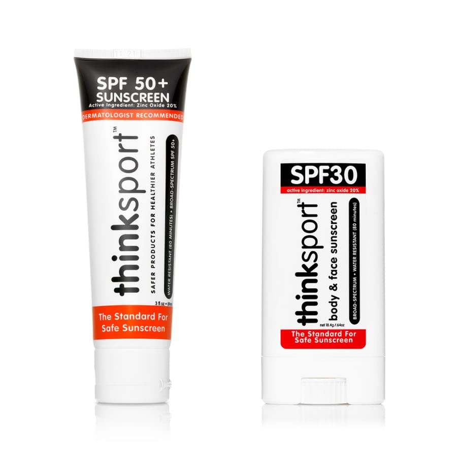 Thinksport Mineral Sunscreen Combo Pack – SPF 50 Sun Cream, SPF 30 Sunscreen Stick, Vegan Reef Friendly Water Resistant UVAUVB Sun Protection for Sports Active Use, 1 Count