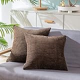 CaliTime Paquete de 2 Fundas de Almohada Comfy Throw Pillow Fundas para sofá Cama Cómoda Pana Supersuave con Rayas de maíz en Ambos Lados 40 cm x 40 cm Café