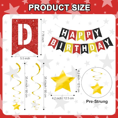 Image of BEISHIDA Red Black Gold Happy Birthday Banner for Kids Cartoon Birthday Decor