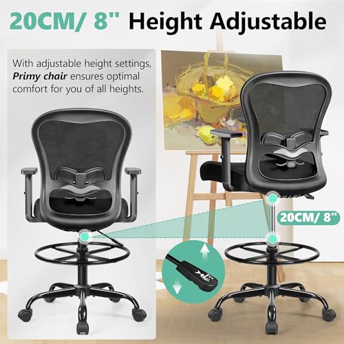 Primy PR959-Z Drafting Chair Ergonomic Tall Office Chair, High Back Breathable Mesh Desk Chair With Adjustable Footrest Ring Lumbar Support 2D Armrests, Executive Swivel Comfy Task Chair thumb #4