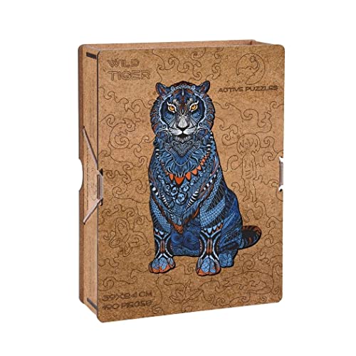 Active Puzzles Puzzle en Bois Tigre Bleu avec des pièces de Formes différentes 39 x 24 cm 190 pièces Cover