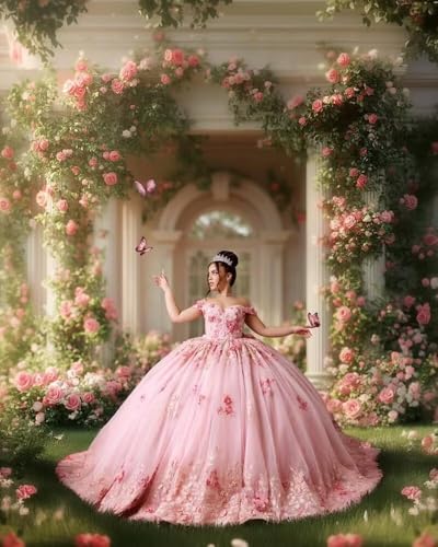 Sweetheart Tulle Quinceanera Dresses for Women Off The Shoulder Ball Gown with Train Lace Beaed Sweet 15 16 Dress4