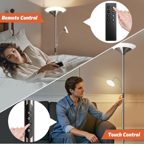 Lampadaire moderne avec télécommande et tactile à double source lumineuse