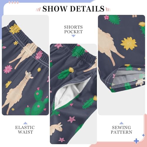 ZZXXB Llama and Cacti Boys Long Pants Soft Trousers Elastic Waist Kids Lounge Bottoms with Pockets S-XL4