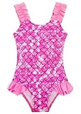 XiaoMoSha Girls One Piece Swimsuit Ruffled Straps Bathing Suit for Toddler Girl UPF 50+ Swimming Suits Quick Dry Swimwear Mermaid Swim Suits Hawaii Summer Beach Wear for Kids PinkMermaid 3t 4t